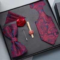 5-Piece Tie Men’s Formal Wear Business Casual Korean Style Wedding Bridegroom Lazy Zipper Bow Tie Square Scarf Tie Clip