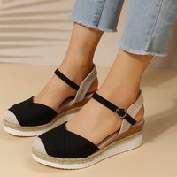 summer large matching closed toe back sandals wedge heel lightweight rope braided buckle shoes thick bottom sandals