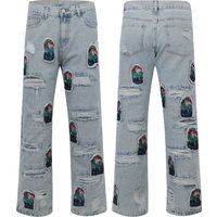 Man’s clothing Hipster ripped patch jeans men’s loose straight leg heavy pants