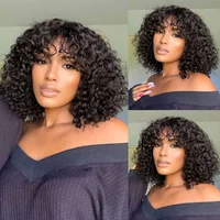 Jerry Curly Glueless Wig Short Pixie Bob Cut Human Hair Wigs With Bangs Highlight Honey Water Wave Blonde Colored Wigs