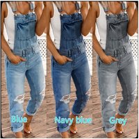 clothing overalls ripped holes washed slim jumpsuit overalls pants