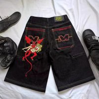 Men's Clothing Hip Hop Pocket Embroidery Letter Print Jeans Men's Fashion Brand Summer Retro Oversized Wide Leg Jeans Knee Length Pants