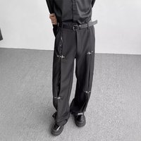Autumn Niche Metal Airplane Buckle Design Deconstructed Korean Style PU Leather High End Wide Leg Trousers