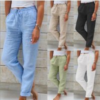 Women's Clothing High Waist Elastic Waist Solid Color Cotton And Linen Casual Pants