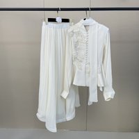 Elegant Two Piece Set Beaded Top Pleated Wrap Skirt Waist Defining Outfit