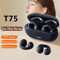 NEW Bluetooth 5.3 Wireless Bone Conduction Headphones T75 Clip Ear Music Noise Canceling Headset HD Call Sports Gaming