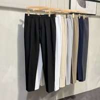Ice Silk Slim Fit Straight Leg Trousers Summer Flowy Thin Cropped Long Pants Korean Style Casual Trendy Versatile