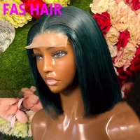 Double Drawn Dark Green Straight Bob Wig 100% Human Hair