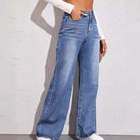 Clothing Selling Washed Cat Whisker Monkey Craft Loose High Waist Wide Leg Jeans