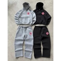 Trendy Hooded Letter Print Tracksuit Set Casual Streetwear Polyester Blend Black Grey S Fall Winter Comfort