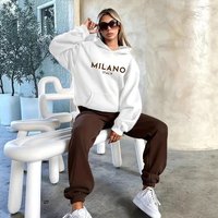 Letter Print Hoodie Set Long Sleeve Pullover Sweatshirt Elastic Waist Pants