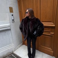 Russian Style Faux Fox Fur Coat – Business Chic Jacket Detachable Collar 