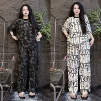 Southeast Asian American Retro Fashion Summer Two Piece Set Wide Leg Pants Short Sleeve Casual Suit Letter Print