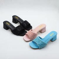 Chunky Heel Glitter Strappy Sandals Comfortable Square Toe Open Toe Summer Slides Wide Feet