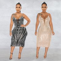 Women's Clothing Solid Color Suspender Sleeveless Mesh Rhinestone Long Skirt Dress