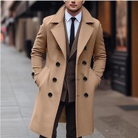 Cross border Autumn Winter Solid Medium Long Woolen Coat Korean Version Double breasted Tweed Trench Coat