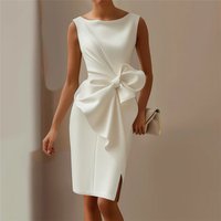 European American Style 2025winter Fashion Temperament Bow Dress High Waist Slim Solid Dress
