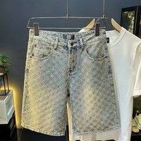 American Style Jacquard Denim Shorts – Summer Loose Fit Straight Cut Casual 5 Inch Mid Thigh Shorts