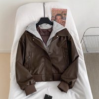 Korean Inspired Hooded Faux Leather Jacket Asymmetrical Two Tone Design Fashion Outerwear Fall Winter Stylish Layered Look