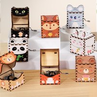 Hand Cranked DIY Wooden Music Box Wooden Music Box Retro Cute Cartoon Toy Ornaments