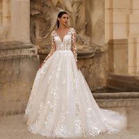 Elegant Long Train Wedding Dress For Bride – Slim Fit, Luxurious Design, Outdoor Ceremony, Romantic & Ethereal Gown