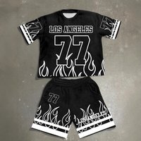 Clothing 2 Pieces Summer Summer Trend Casual Fashion Short Sleeve Shorts Set Letters Numbers 77 Printing