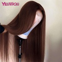 hot selling 13×6 Chocolate Brown Colored Front Human Hair HD Transparent Straight 360 Full Lace Frontal Wigs For Women Glueless