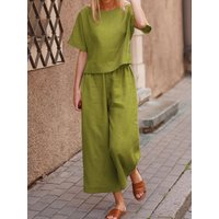 large suit linen leisure loose solid suit two piece suit