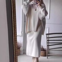 Women's Clothing Autumn And Winter Lazy Style Fashion Knitted Loose Long Sleeved Pullover Sweater Hip Straight Skirt Suit