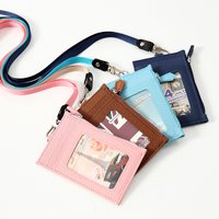 Fashion pu Leather Card Case with Lanyard Card Case for Men and Women Neck Hanging Evidence Card Case Coin Purse Multi-Card Simple Card Case