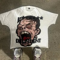 Men's Clothing Men's T Shirt Harajuku Retro Cartoon Print Round Neck T Shirt Men's Street Fashion Oversized Short Sleeve