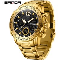 Multi-Function Digital Watch With Stainless Steel Band Waterproof, Luminous, Dual Time, Stopwatch, Alarm, Calendar Sporty Stylish Round Dial Watch