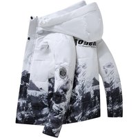 Men's Clothing Winter Couple Fashion Snow Mountain Down Jacket, Lightweight Short Puffy Coat With White Duck Feather, Loose Fit Warm Hooded