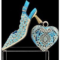 Shoes shoe bag set Hollow design Rhinestone embellished heel Heart shaped clutch banquets daily use