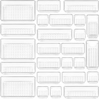 Clear Plastic Drawer Organizer Set – 6-Piece Stackable Storage Bins For Makeup Kitchen Utensils & Bathroom Essentials (Modular Design)