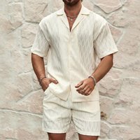 Linen Blend Short Set Breathable Short Sleeve Shirt & Lounge Shorts Summer Casual Suit