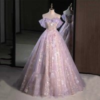 Women's Clothing Lavender Princess Ball Gown For Vocal Recitals, Prom, Coming-of-Age Ceremonies & Bridal Events – Off-the-Shoulder A-Line