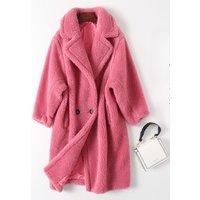 K M Family Teddy Bear Coat Sheep Shearling Mid length Fur Coat One piece Fur Leather Coat. No Bag Inner Wear.