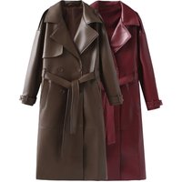 Elegant Trench Coat – Slim Fit Long Faux Leather Windbreaker 