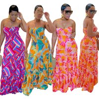 Clothing style printed skirt tube top dress three colors optional