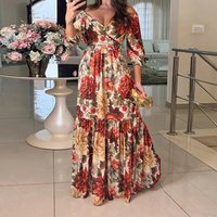 Clothing Elegant Fashion V Neck Printed Five Point Sleeve V Neck Dress