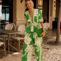 Clothing Fashion Printed Jumpsuit V Neck Short Sleeved