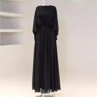 Elegant Pleated Maxi Dress – Modest Round Neck Long Dress For Women (Black/Dark Blue/Green/Grey/Light Green, S-XXXL)