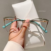 Neue Minimalistische Metall Anti Blaulicht Brille Für Damen Modische Cat Eye Brille Business Computerbrille