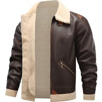 Clothing Winter Shearling Leather Jacket Bomber Style Lamb Wool Lining Workwear Fashion Windproof & Durable