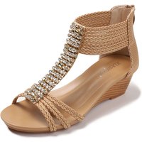 Sandals Women's Outerwear Bohemian Ethnic Rhinestone Anti-Slip Roman Shoes