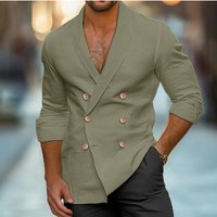 Spring Autumn Suit Double Breasted Casual Cotton Linen Fashion Shirt Long Sleeved Cardigan Solid Jacket