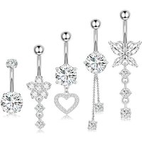 best selling heart shaped belly button ring zircon belly button ring belly button 5 piece body piercing jewelry