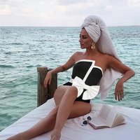 Clothing White Matching Bow Knot Tube Top High End One Piece Swimsuit Suit Female Swimsuit