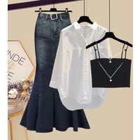 Clothing Design Temperament Suspenders Versatile Shirt Fishtail Skirt Three Piece Suit